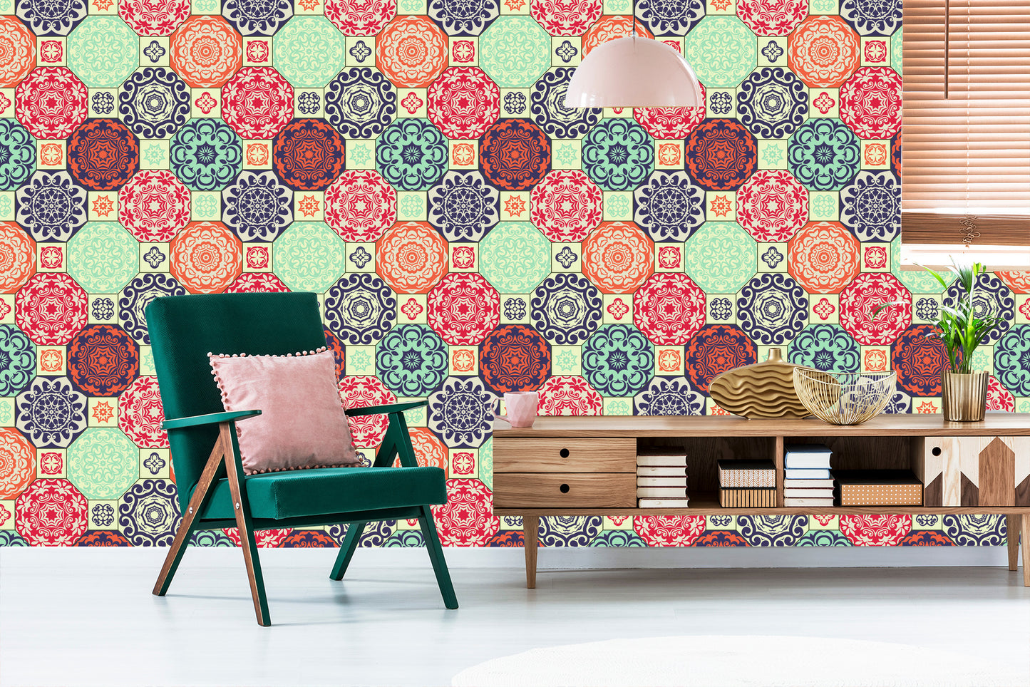 Wallpaper Colorful Ornaments In Retro Style