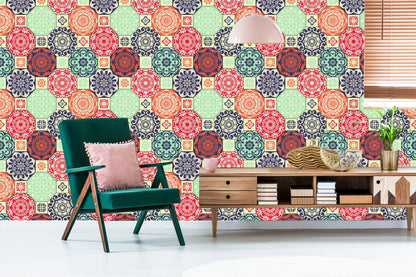 Wallpaper Colorful Ornaments In Retro Style