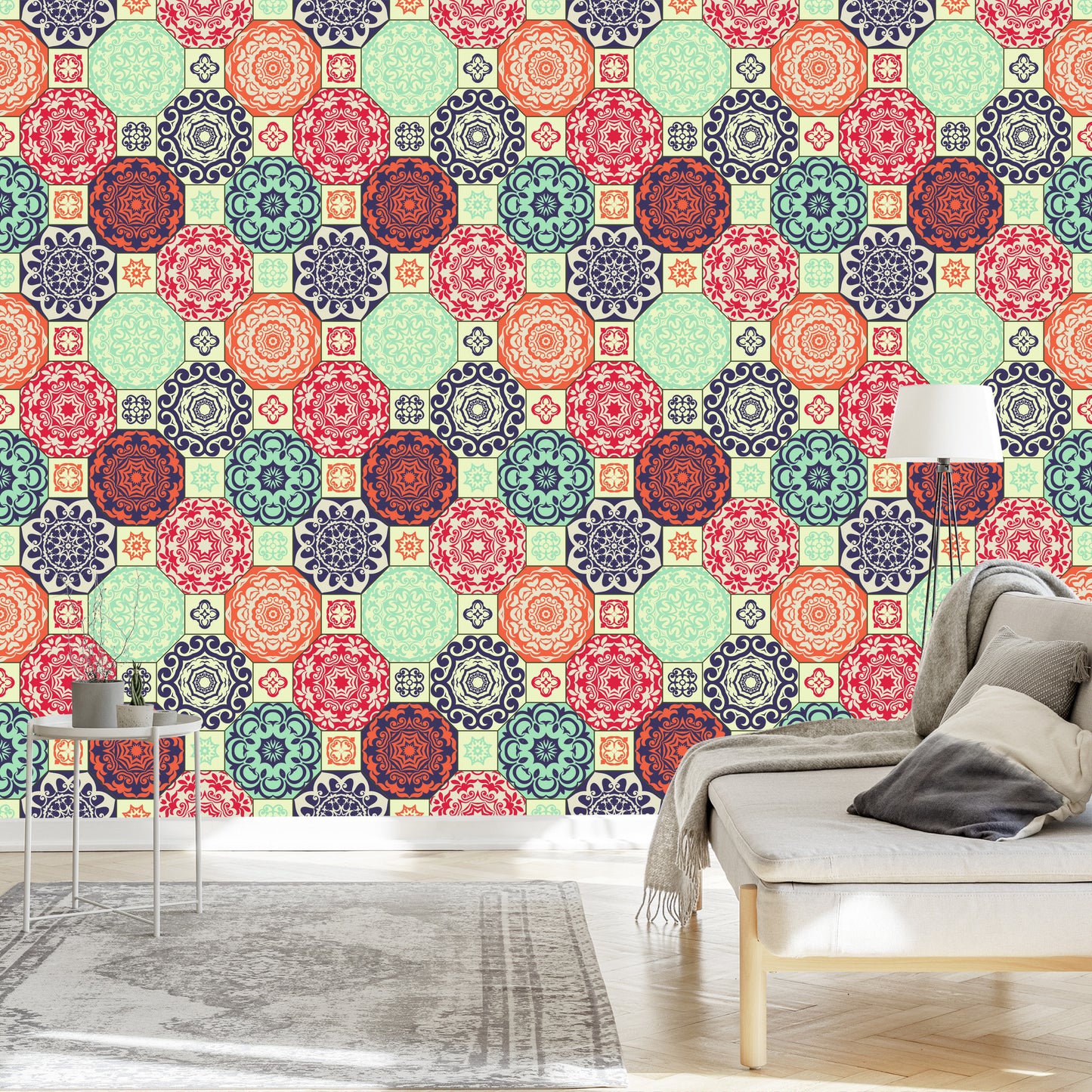 Wallpaper Colorful Ornaments In Retro Style