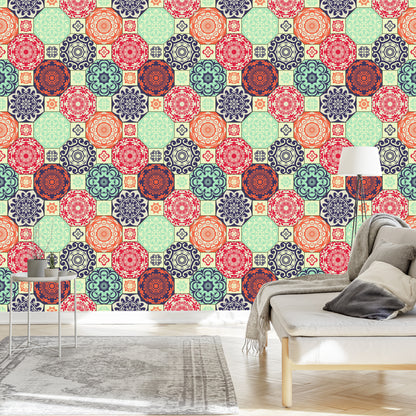 Wallpaper Colorful Ornaments In Retro Style