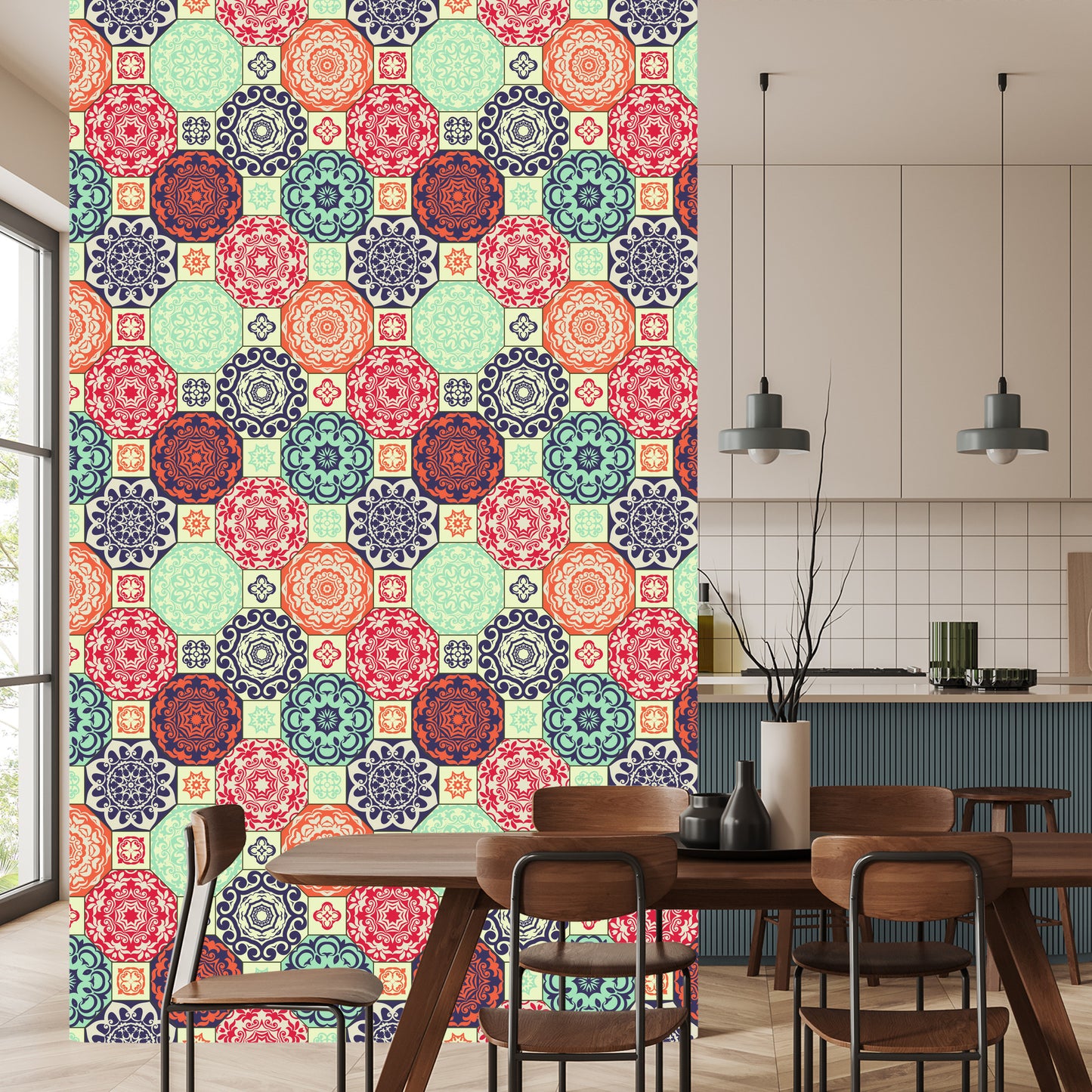 Wallpaper Colorful Ornaments In Retro Style