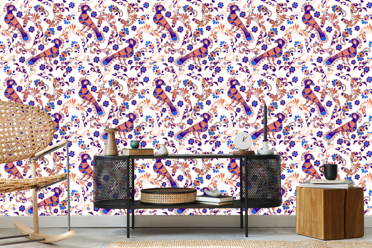 Wallpaper Birds And Plants Ornaments