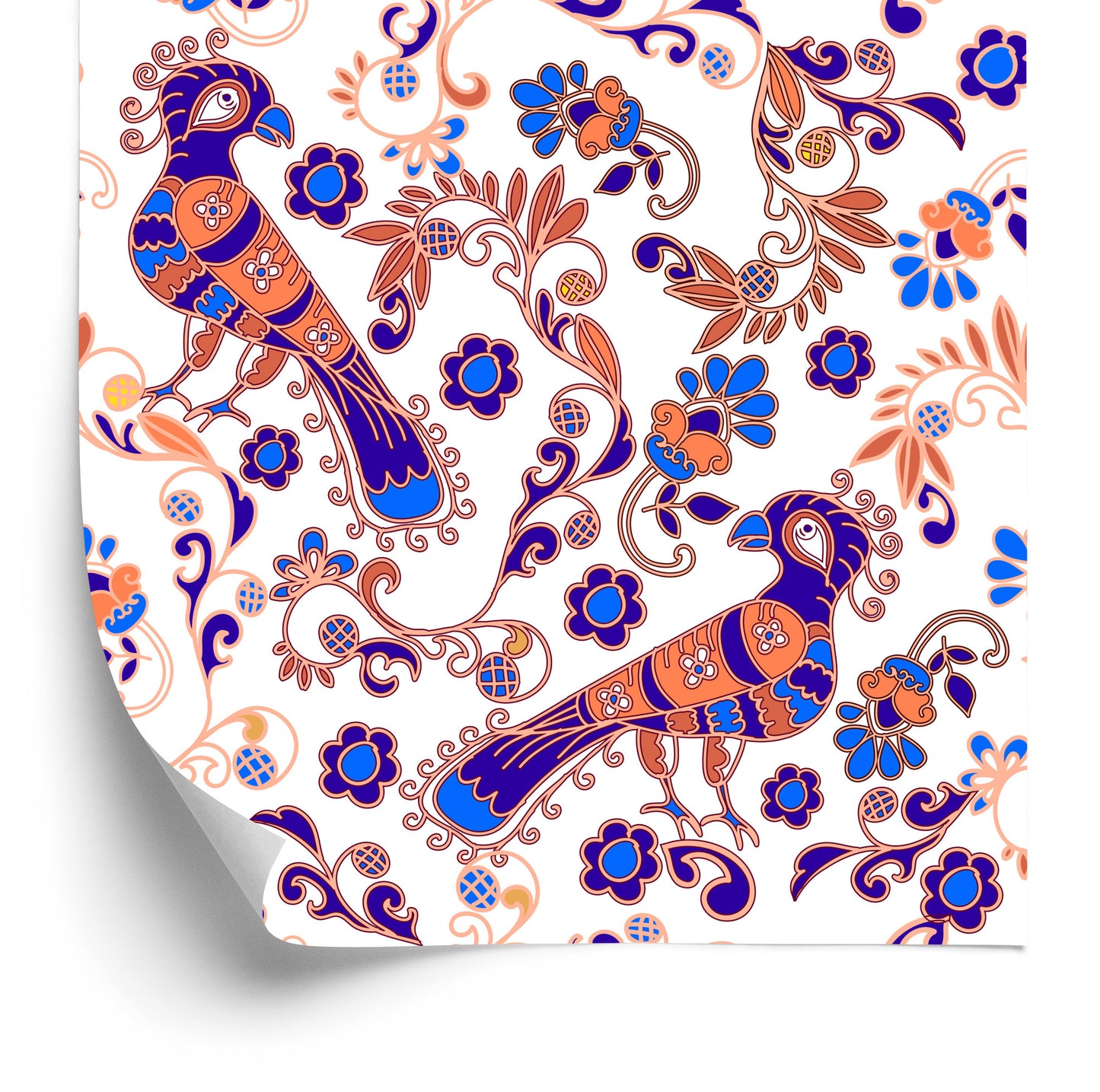 Wallpaper Birds And Plants Ornaments