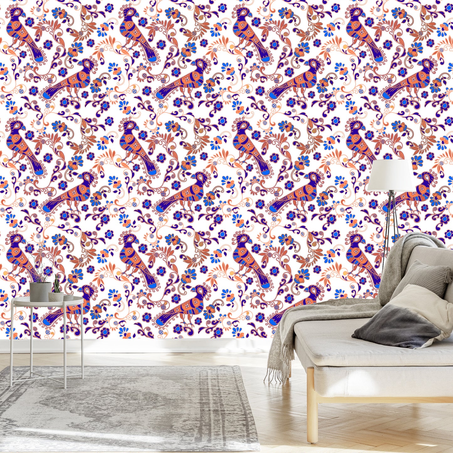 Wallpaper Birds And Plants Ornaments