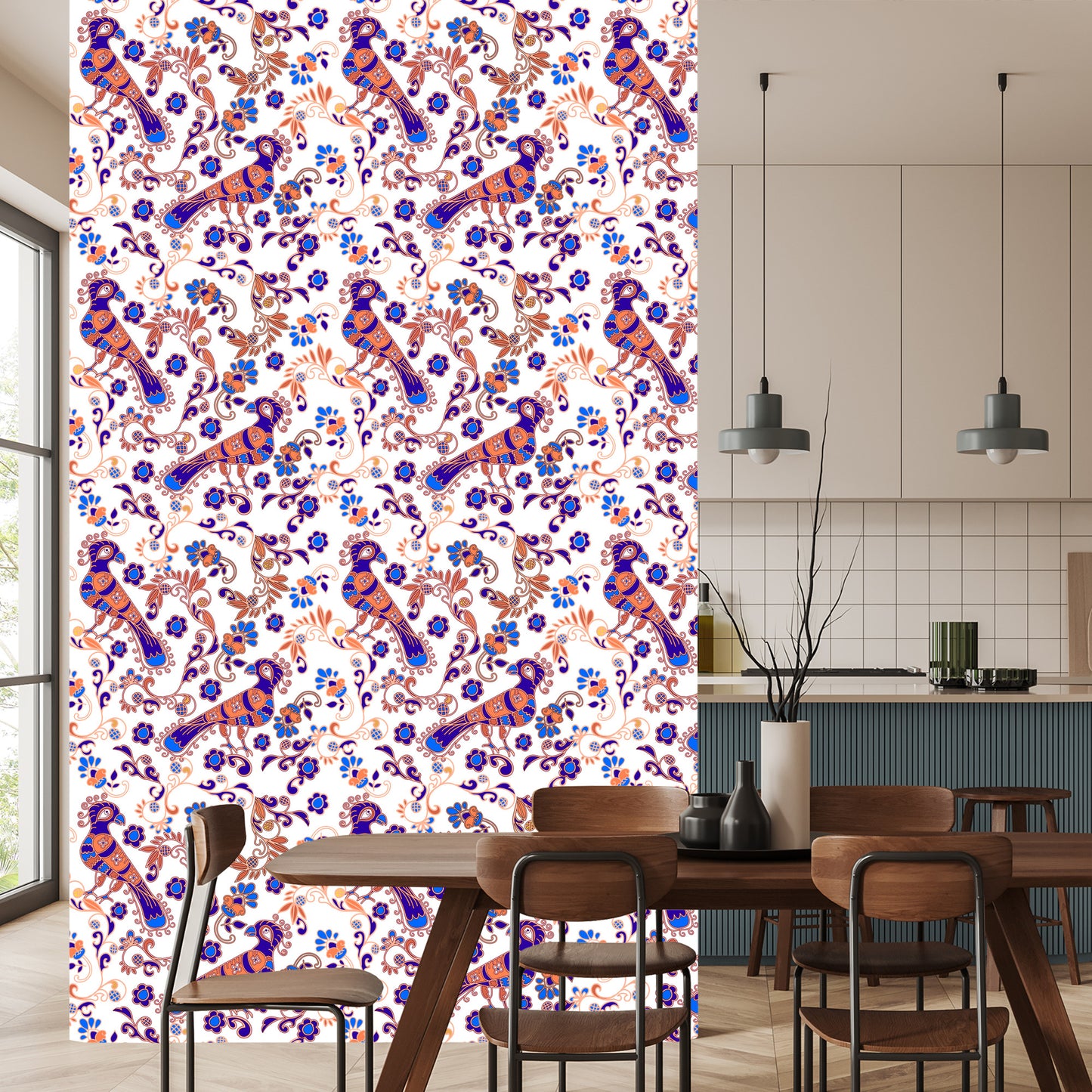 Wallpaper Birds And Plants Ornaments