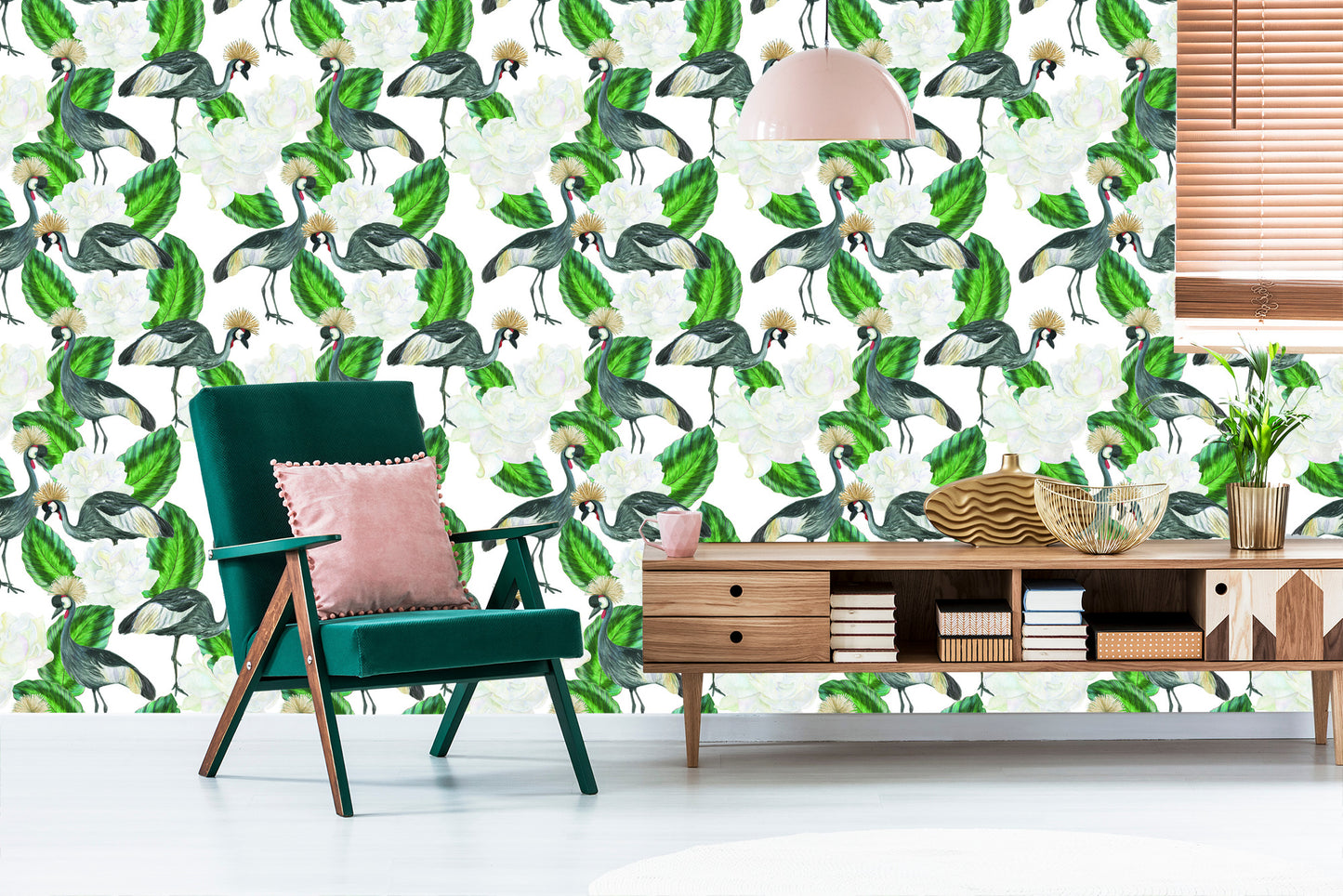 Wallpaper Crane And Plants
