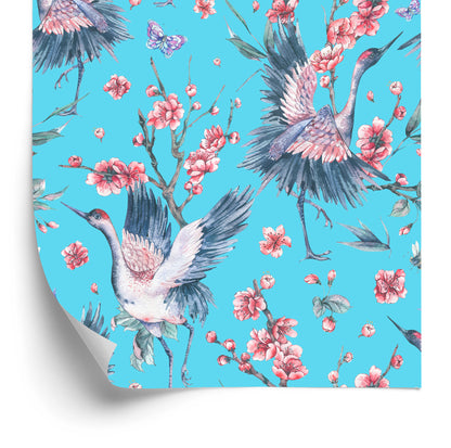 Wallpaper Cranes, Butterflies And Flowers