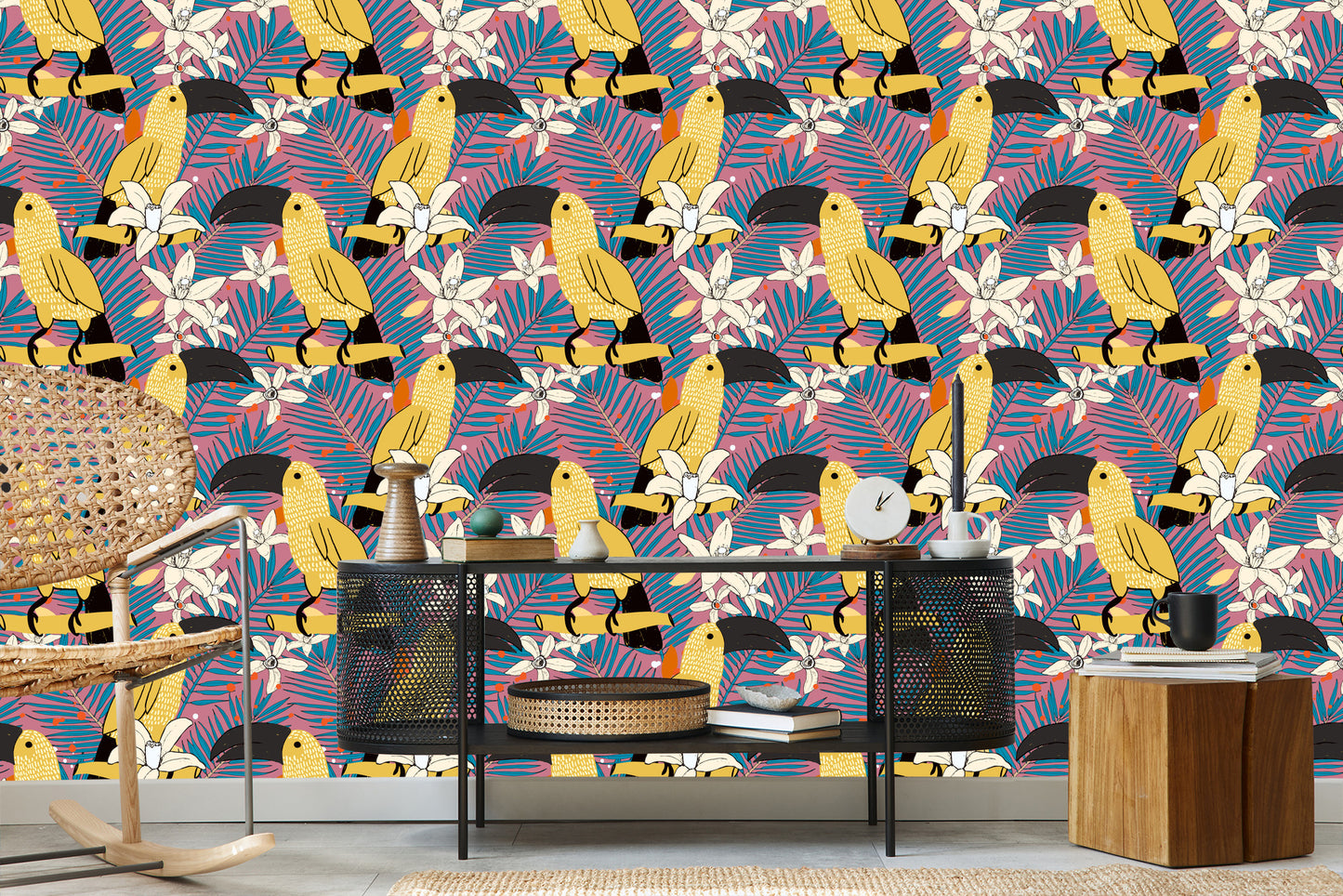 Wallpaper Toucans And Flowers