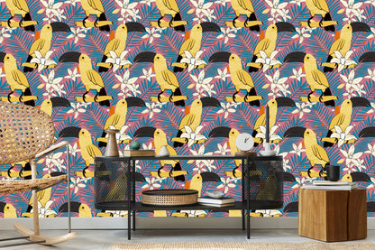 Wallpaper Toucans And Flowers