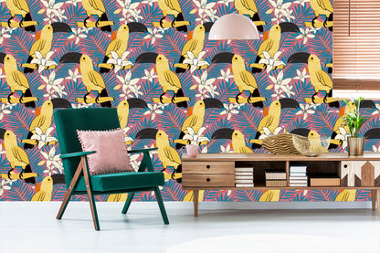 Wallpaper Toucans And Flowers