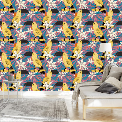Wallpaper Toucans And Flowers