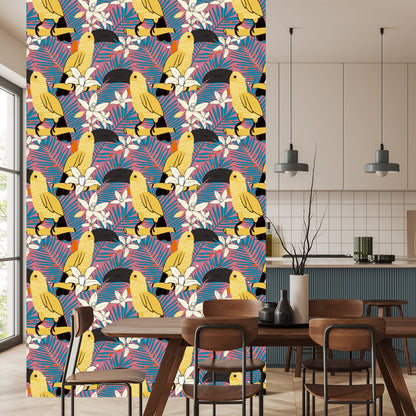 Wallpaper Toucans And Flowers