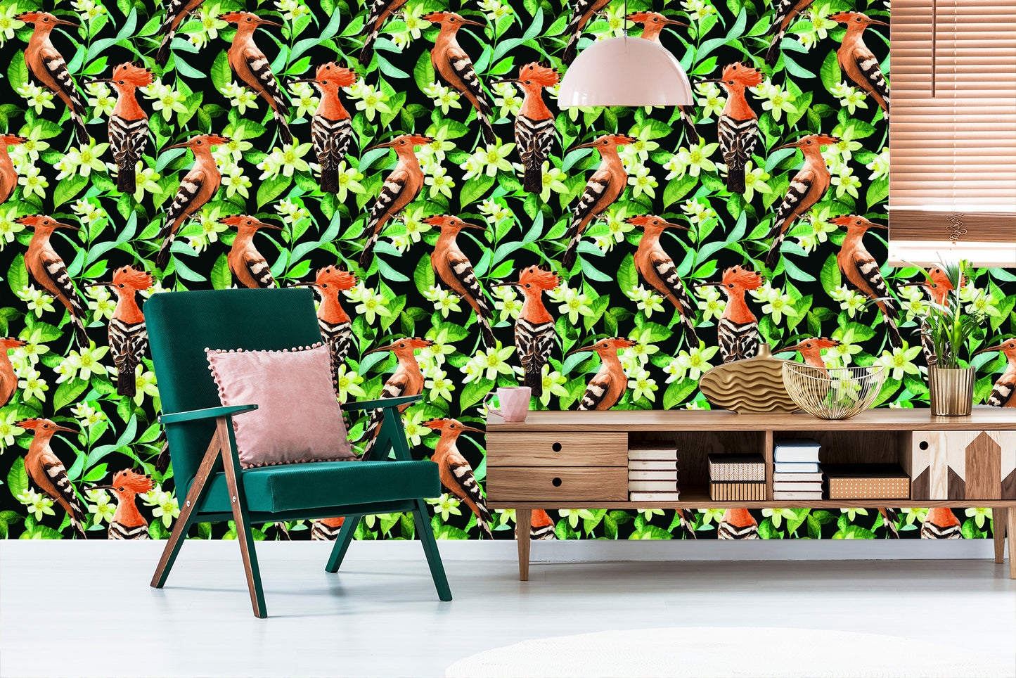 Wallpaper Hoopoes Among Flowers