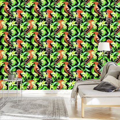 Wallpaper Hoopoes Among Flowers