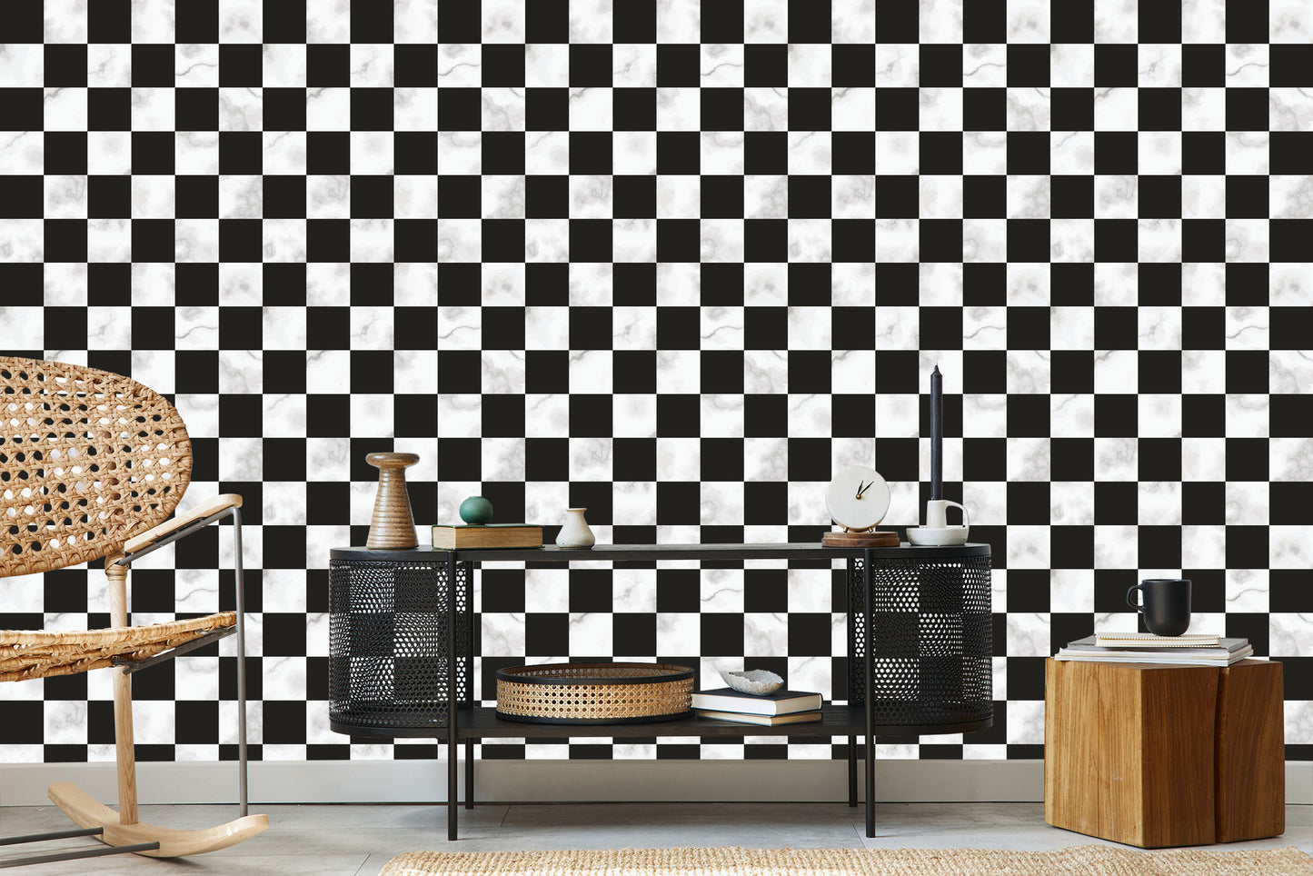 Wallpaper Luxurious Black And White Lattice In Marble Pattern