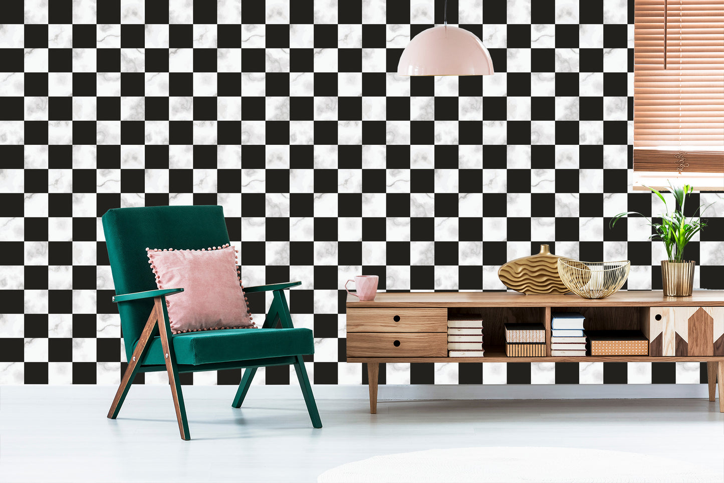 Wallpaper Luxurious Black And White Lattice In Marble Pattern