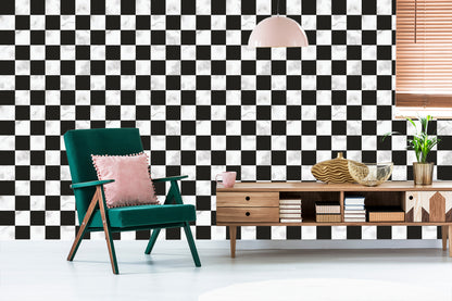 Wallpaper Luxurious Black And White Lattice In Marble Pattern