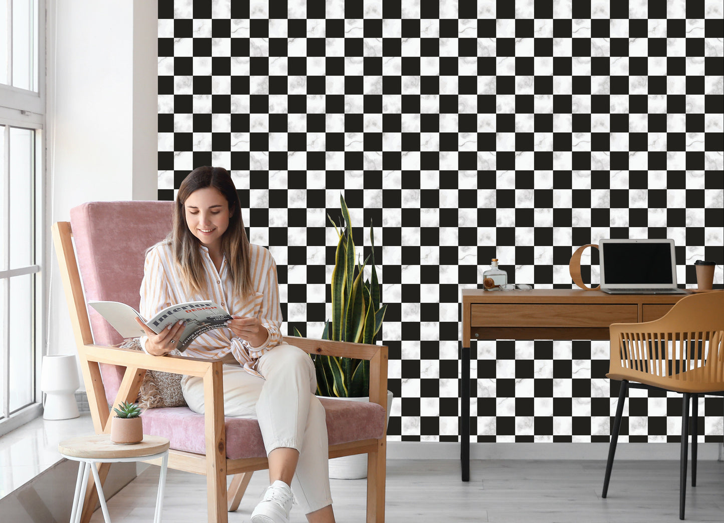 Wallpaper Luxurious Black And White Lattice In Marble Pattern