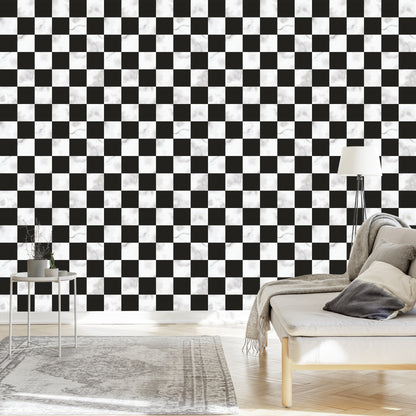 Wallpaper Luxurious Black And White Lattice In Marble Pattern