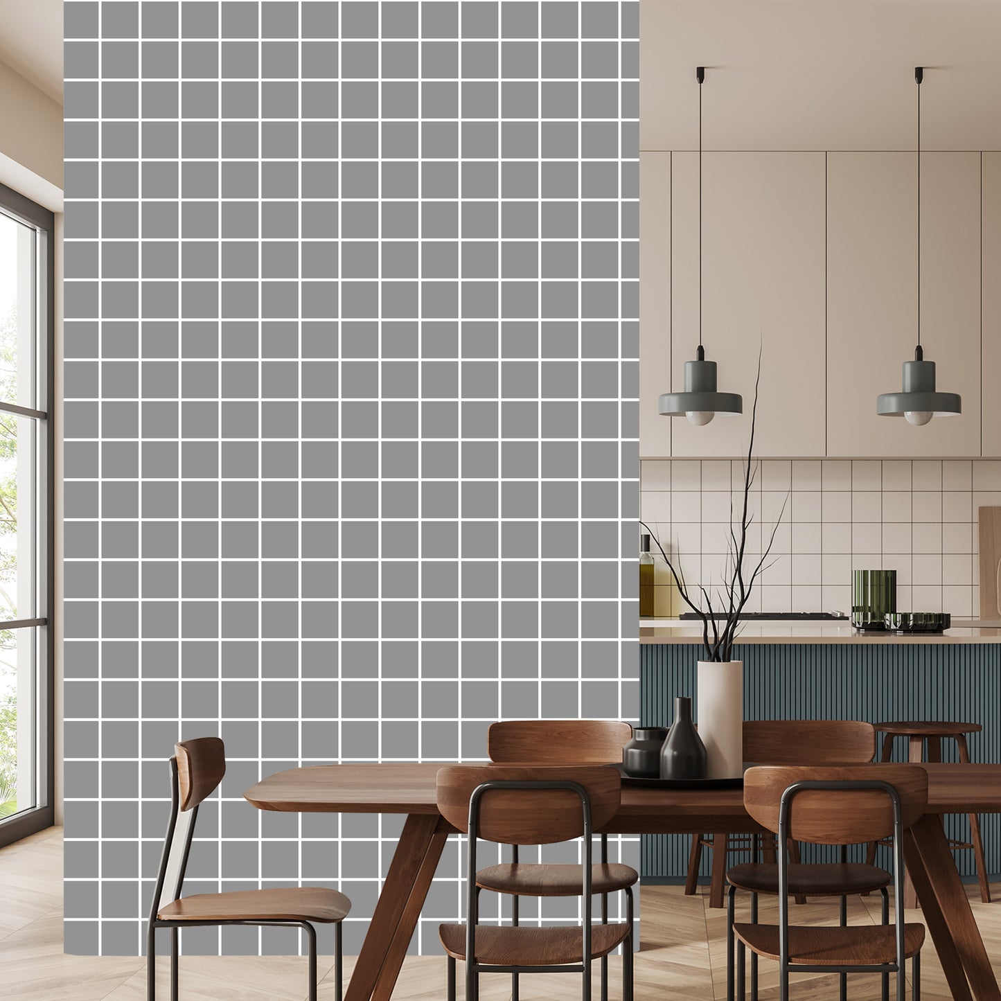 Wallpaper Modern Minimalist Gray - White Check