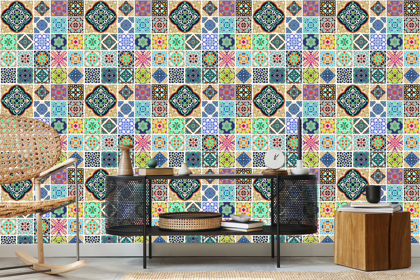 Wallpaper Colorful Oriental Mosaic For The Kitchen