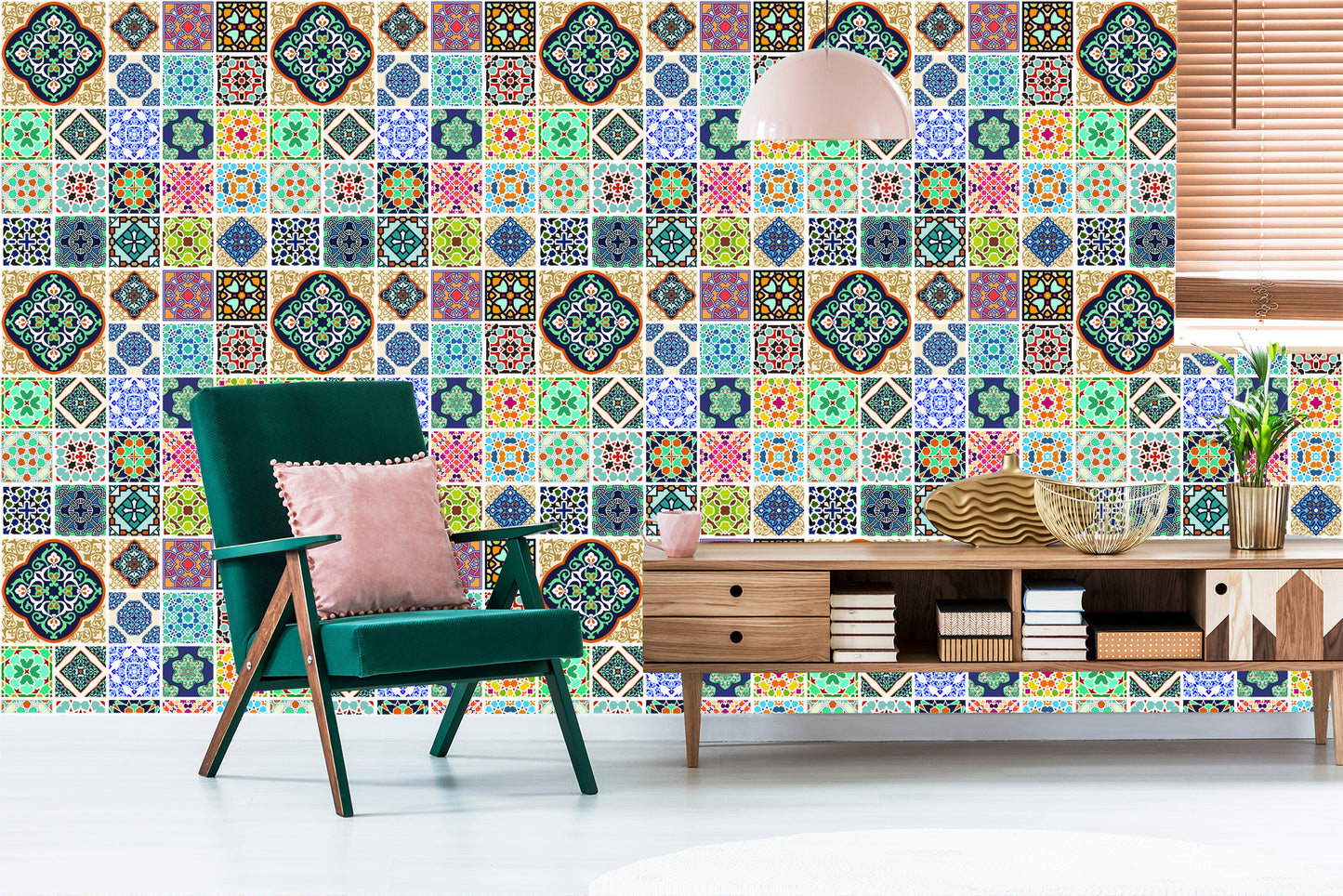 Wallpaper Colorful Oriental Mosaic For The Kitchen