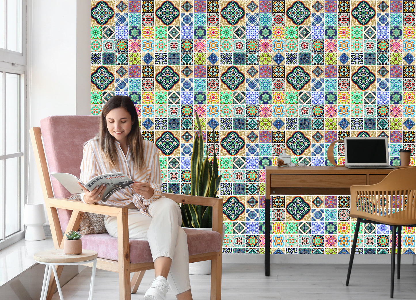 Wallpaper Colorful Oriental Mosaic For The Kitchen