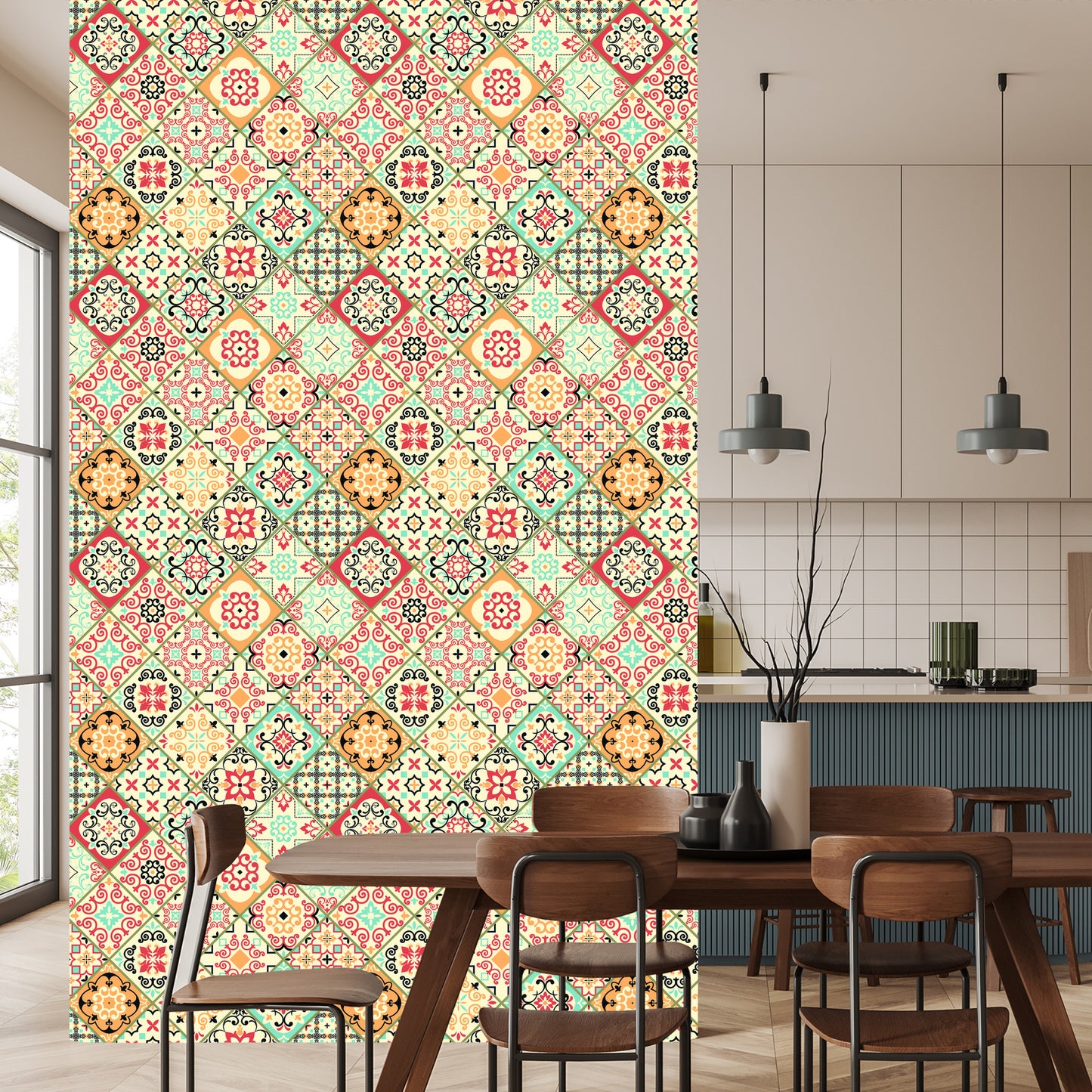 Wallpaper Tile Imitation Oriental Kitchen Mosaic