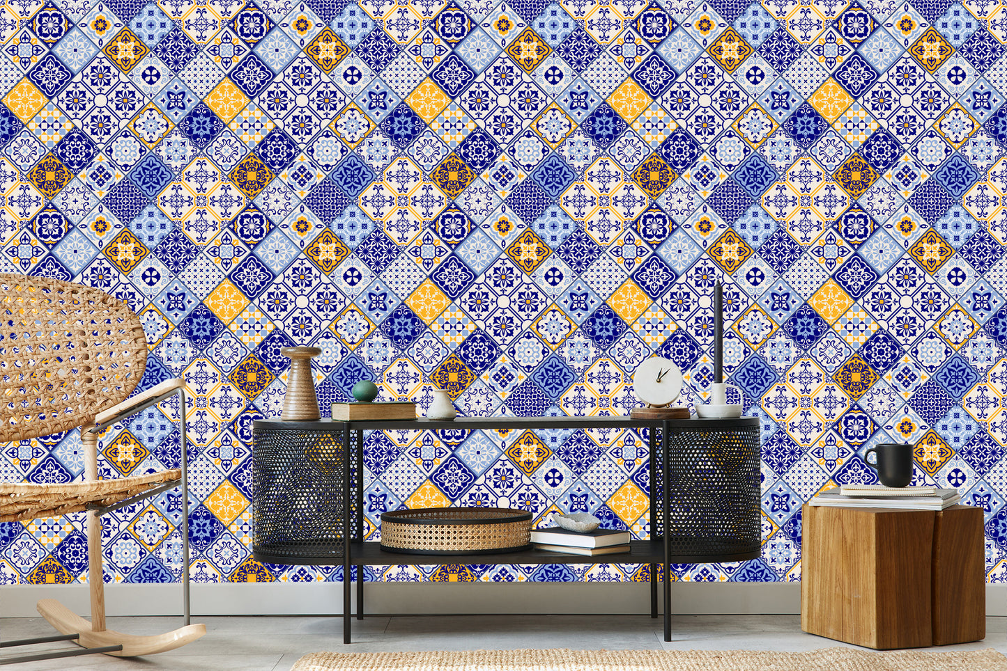 Wallpaper Mosaic Pattern Imitation Of Tiles For The Dining Room