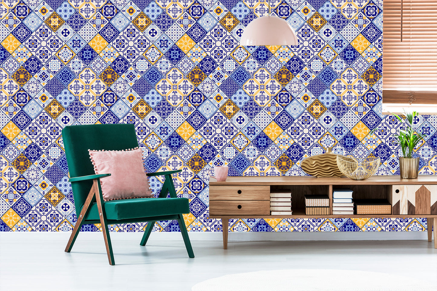 Wallpaper Mosaic Pattern Imitation Of Tiles For The Dining Room