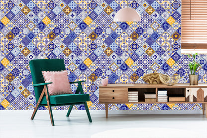 Wallpaper Mosaic Pattern Imitation Of Tiles For The Dining Room