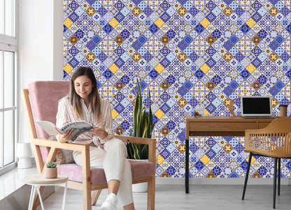 Wallpaper Mosaic Pattern Imitation Of Tiles For The Dining Room