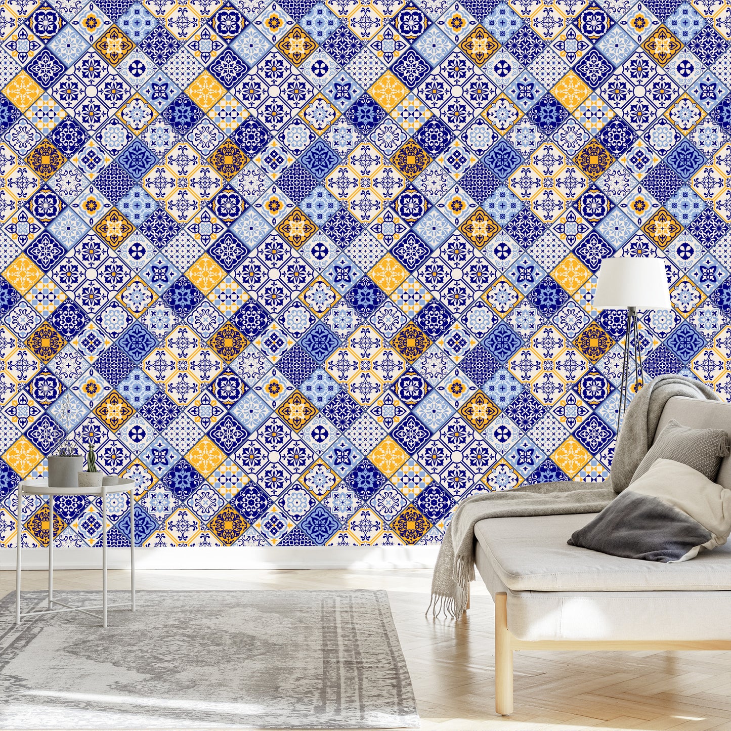 Wallpaper Mosaic Pattern Imitation Of Tiles For The Dining Room