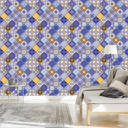 Wallpaper Mosaic Pattern Imitation Of Tiles For The Dining Room