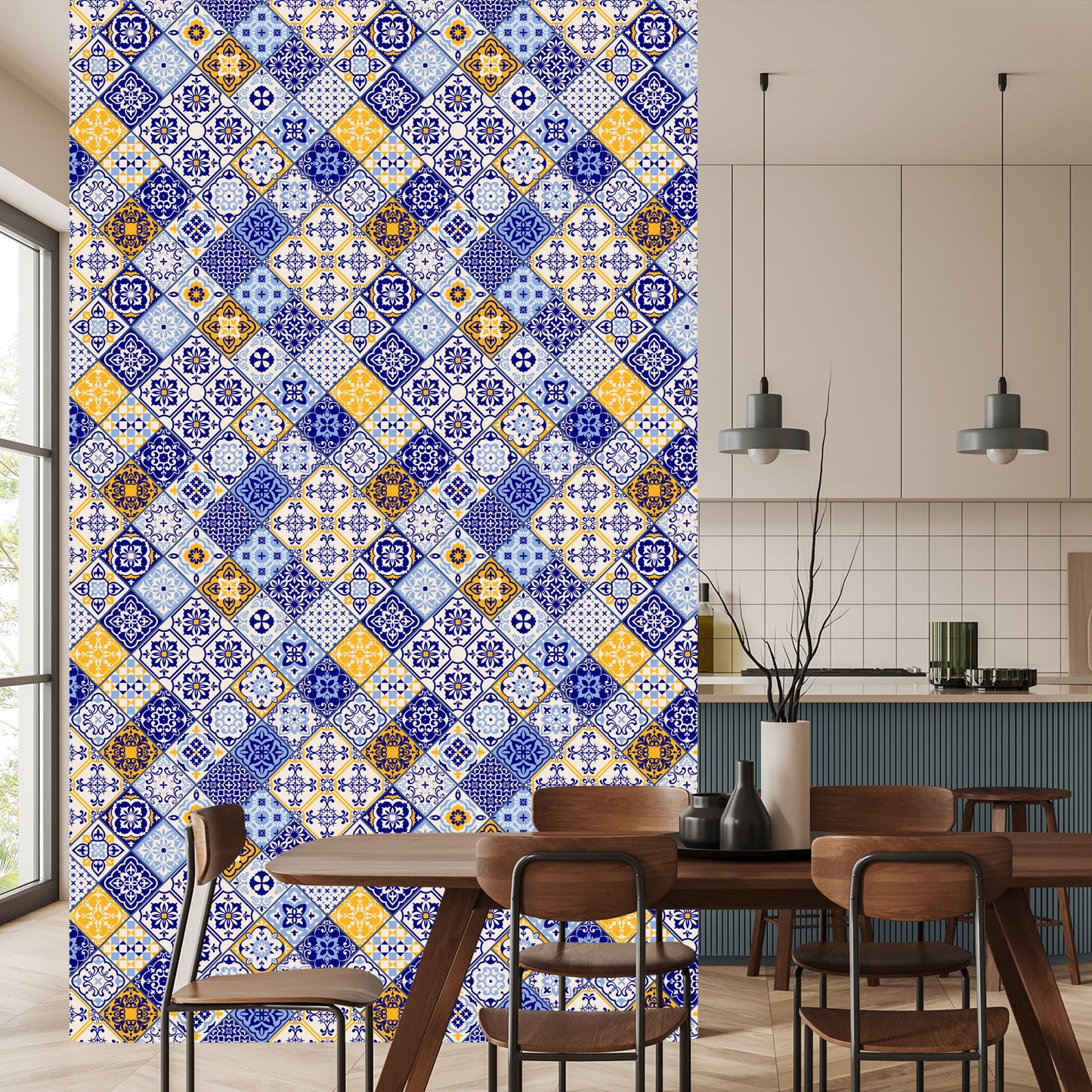 Wallpaper Mosaic Pattern Imitation Of Tiles For The Dining Room