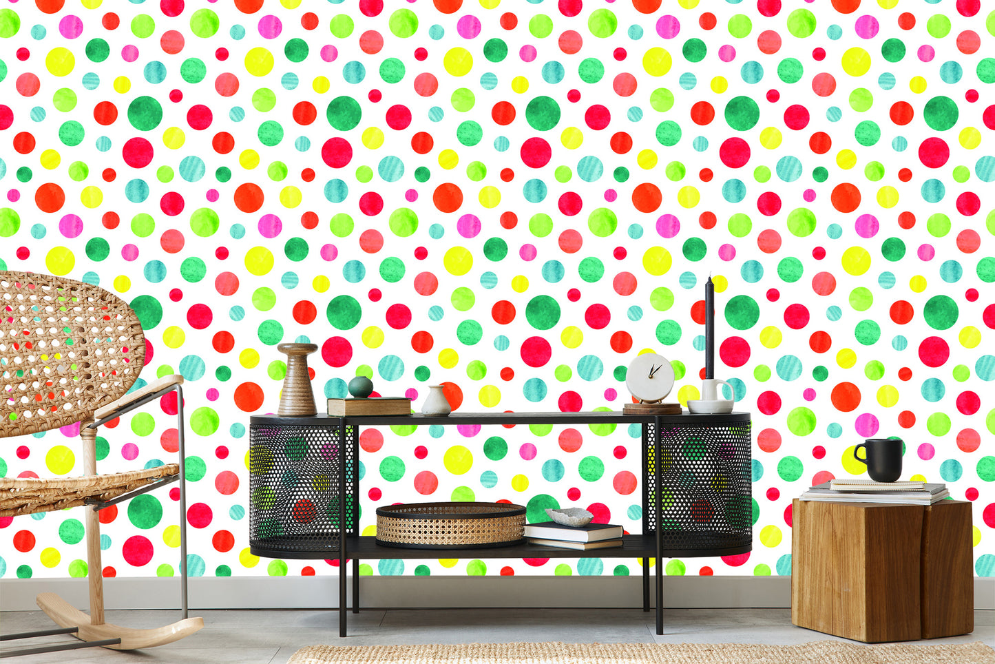 Wallpaper Colorful Dots Painted With Watercolor