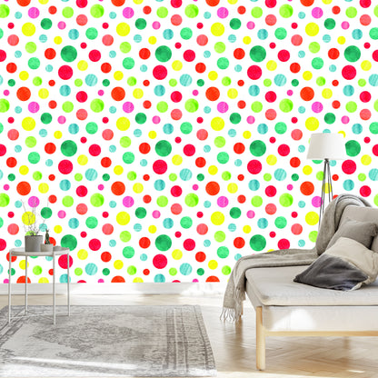 Wallpaper Colorful Dots Painted With Watercolor