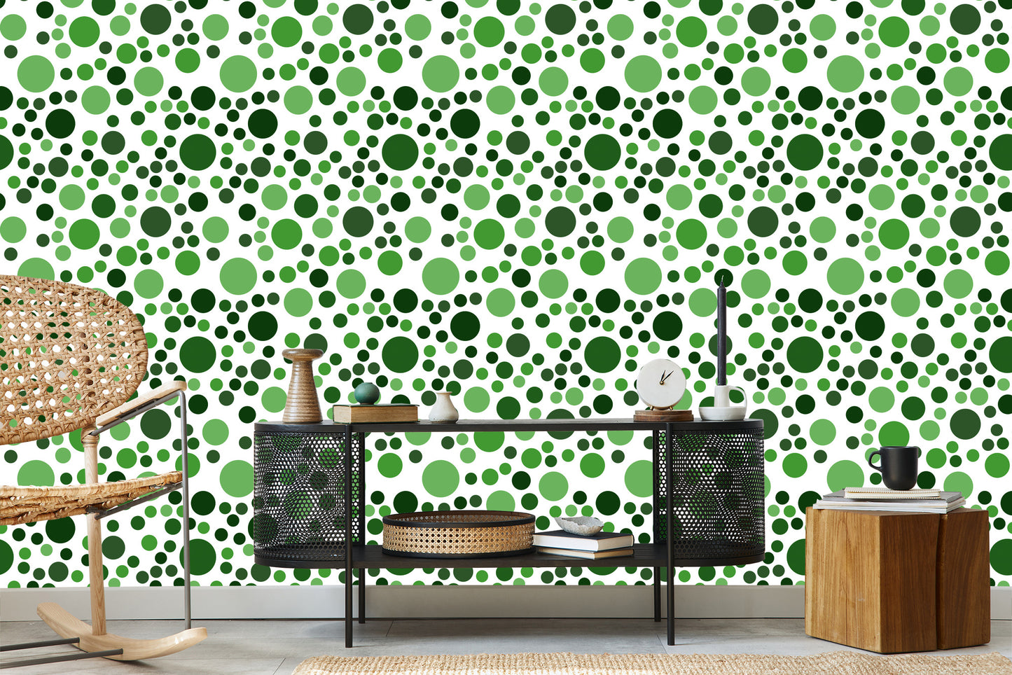 Wallpaper Modern Green Polka Dots