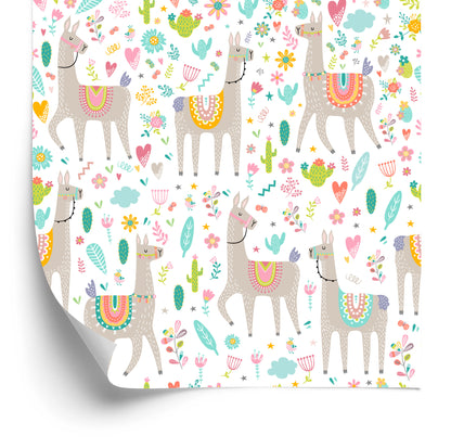 Wallpaper For A Llama's Baby Room, Animals Flowers