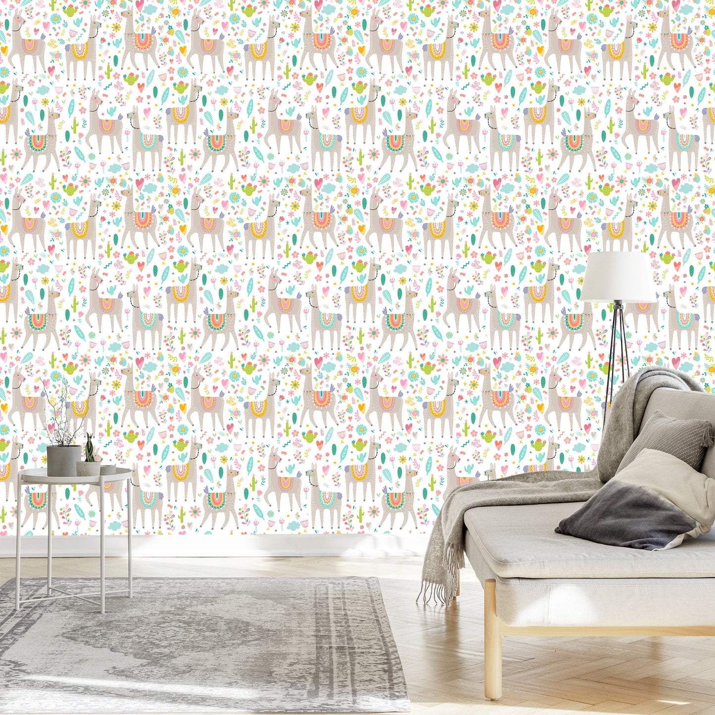 Wallpaper For A Llama's Baby Room, Animals Flowers