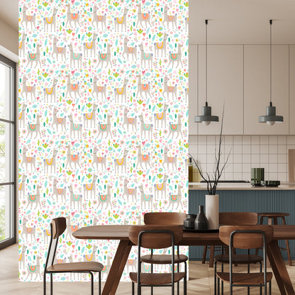 Wallpaper For A Llama's Baby Room, Animals Flowers