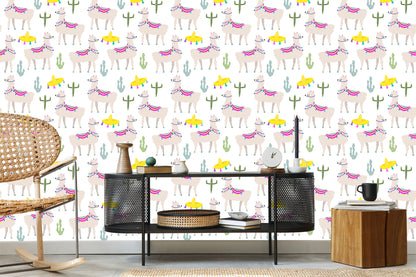 Wallpaper Cacti Animals For A Llama's Baby Room
