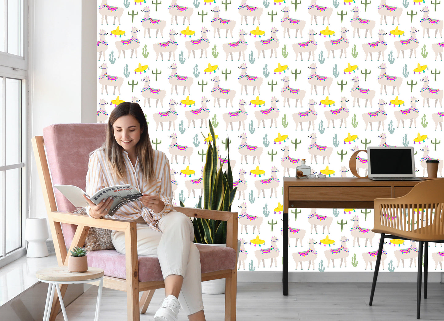 Wallpaper Cacti Animals For A Llama's Baby Room