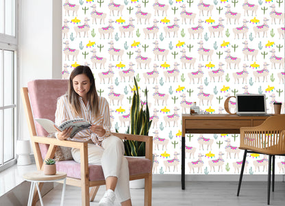 Wallpaper Cacti Animals For A Llama's Baby Room