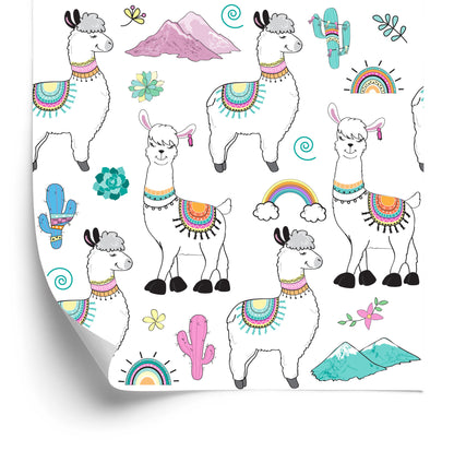 Wallpaper For Baby Room Lama Cactus Mountains