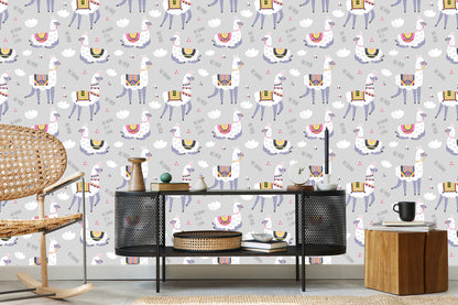 Wallpaper Clouds Lama Animals For A Child's Room