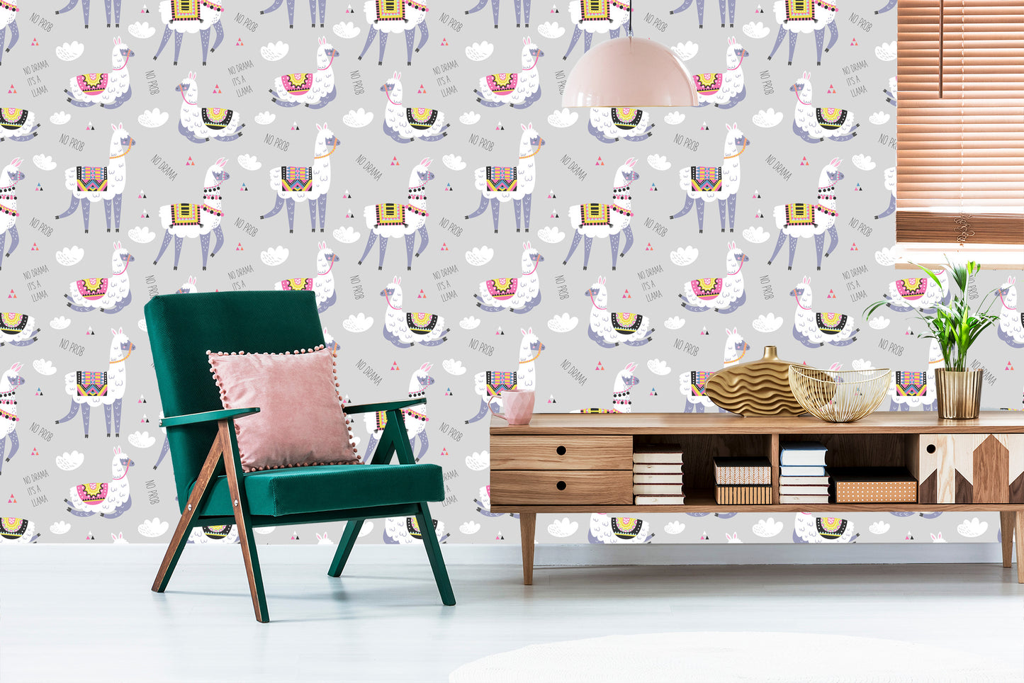 Wallpaper Clouds Lama Animals For A Child's Room
