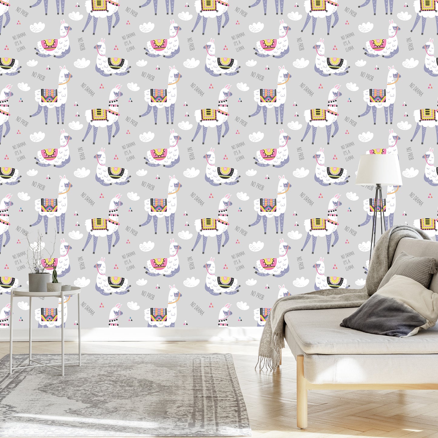 Wallpaper Clouds Lama Animals For A Child's Room