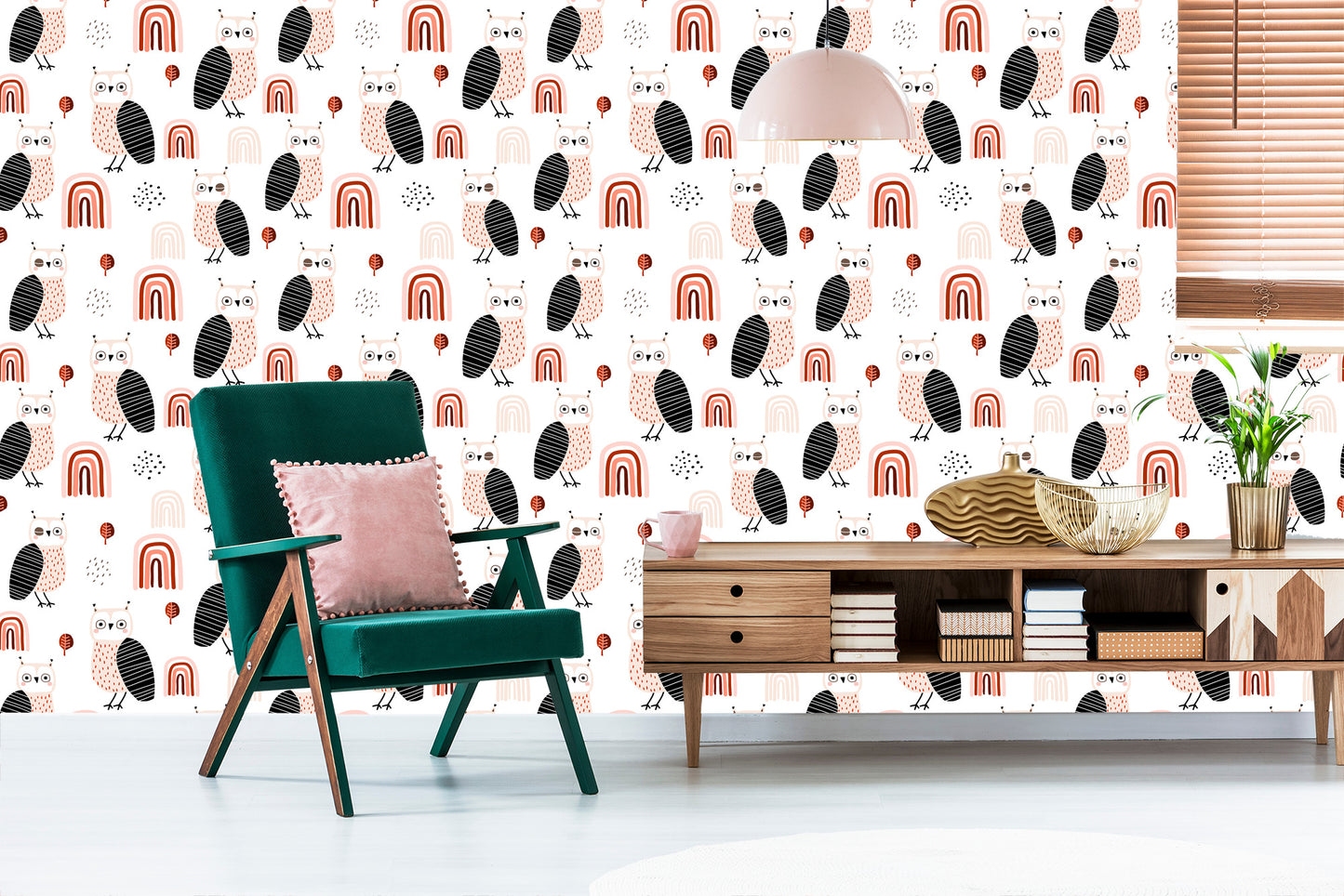 Wallpaper Owls Leaves