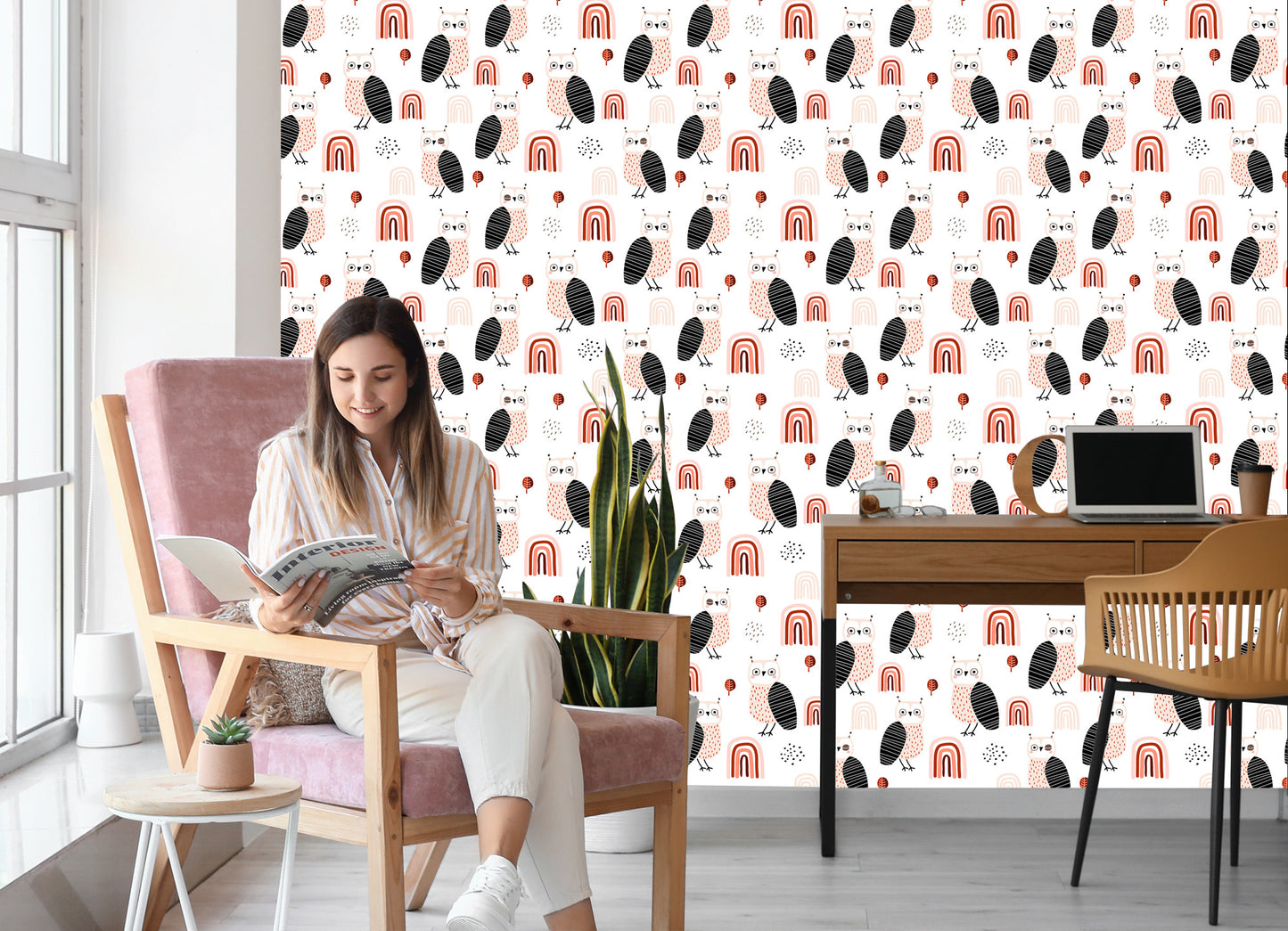 Wallpaper Owls Leaves